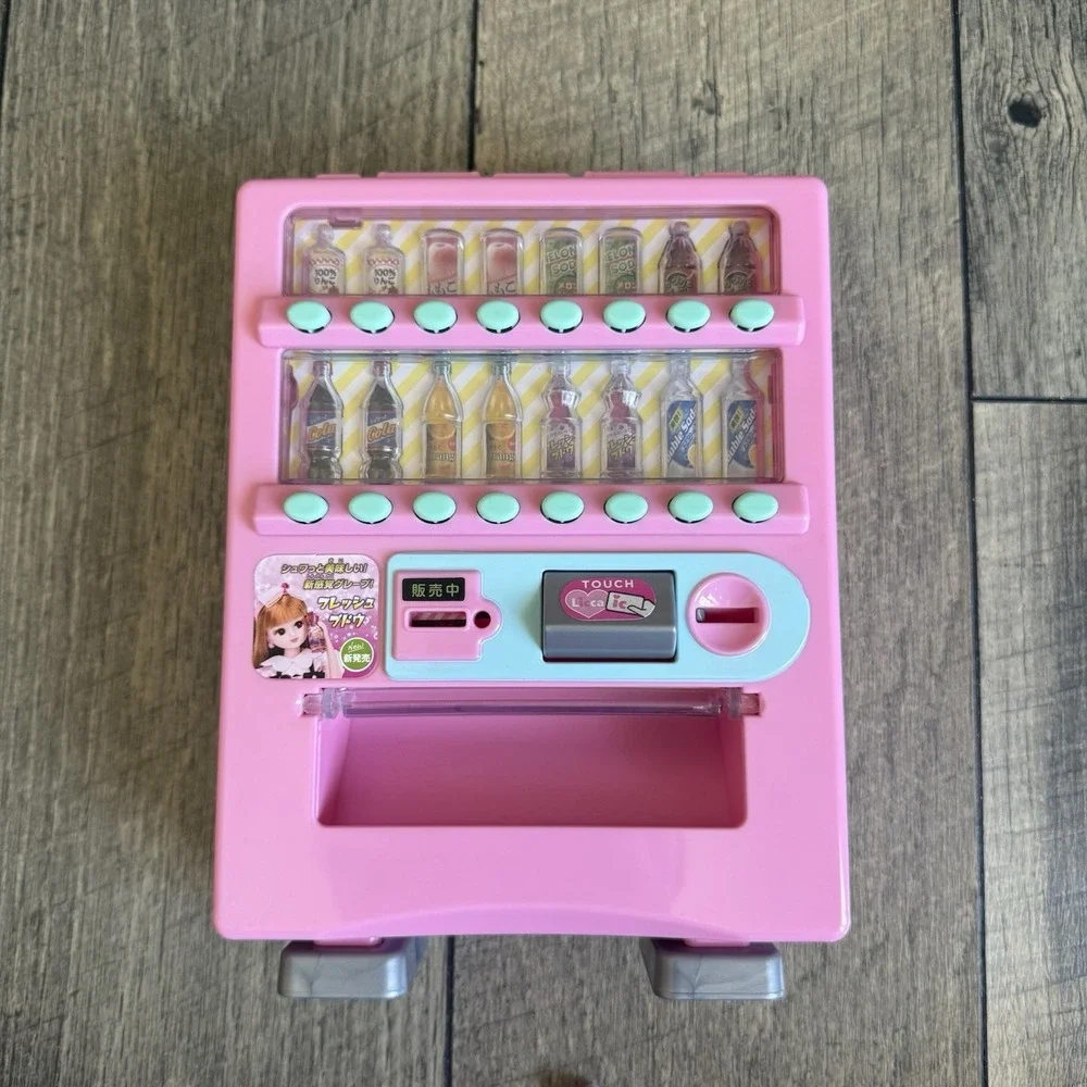 Y2K Takara Tomy Licca Chan Touch Licca Pink Vending Machine Toy w 3 Drinks Japan